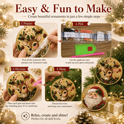 🎄 Christmas DIY Diamond Painting Ornament Kit – 6 Sparkling Ornaments ✨