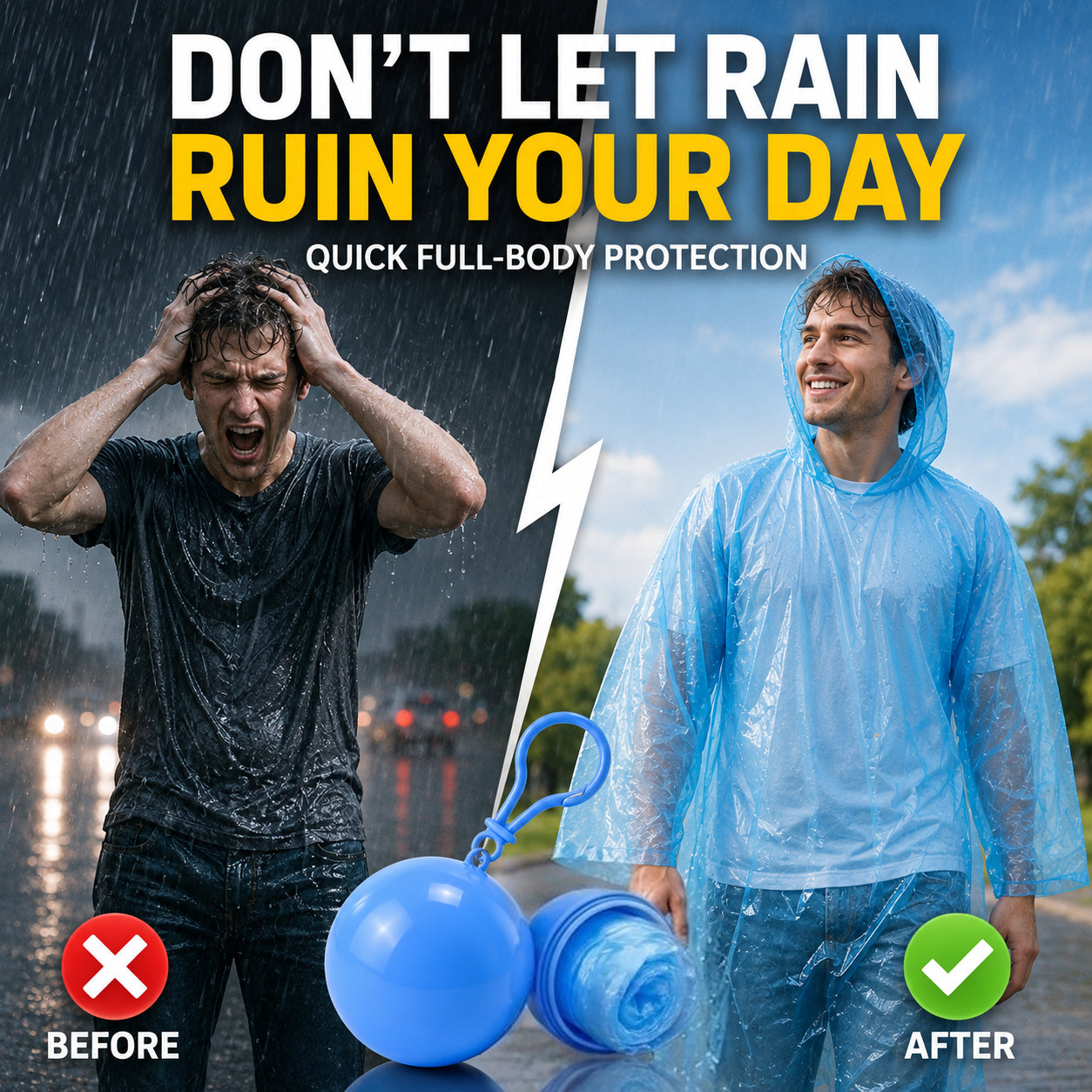 🎁Buy 1, Get 2 FREE – Always-Ready Portable Rain Poncho | Compact, Reusable & Clip-On