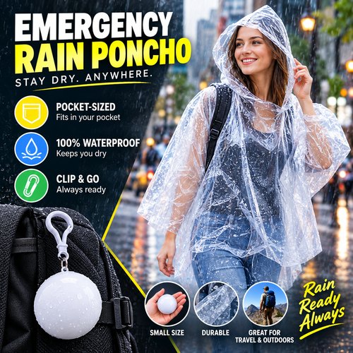 🎁Buy 1, Get 2 FREE – Always-Ready Portable Rain Poncho | Compact, Reusable & Clip-On