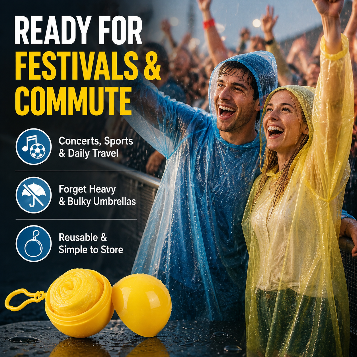 🎁Buy 1, Get 2 FREE – Always-Ready Portable Rain Poncho | Compact, Reusable & Clip-On
