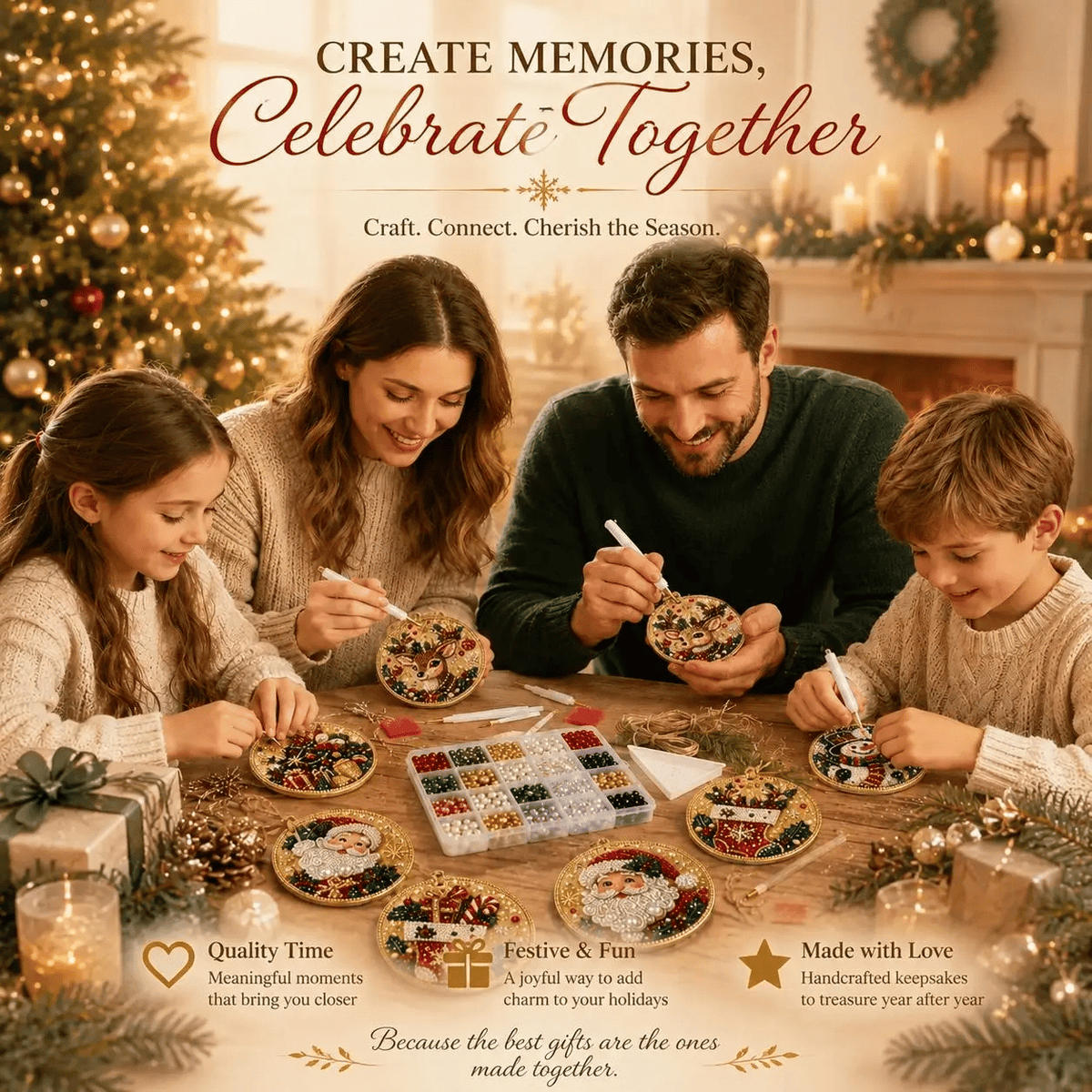 🎄 Christmas DIY Diamond Painting Ornament Kit – 6 Sparkling Ornaments ✨