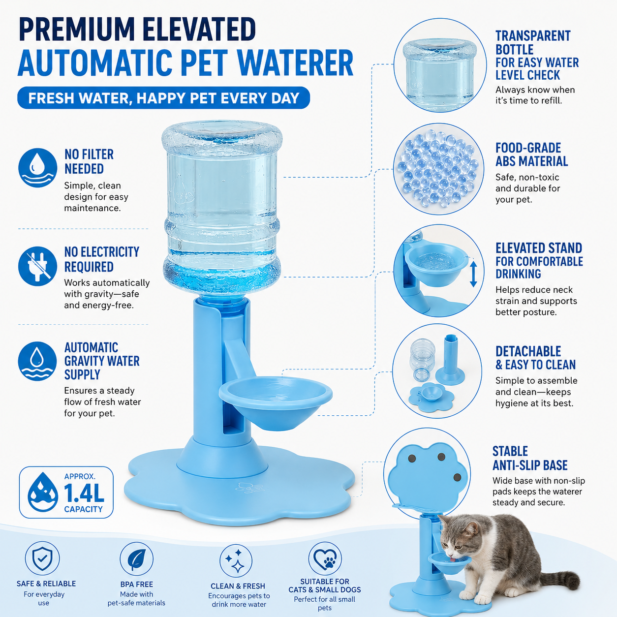 💗50% OFF — Elevated Automatic Pet Waterer for Cats & Small Dogs