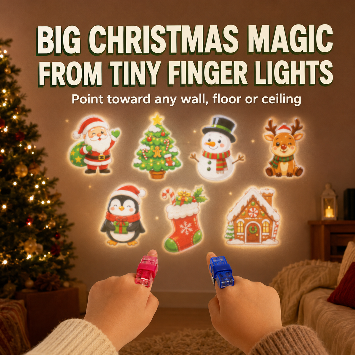 🎄 Christmas Projection Finger Lights – 24/36PCS Stocking Stuffers & Party Favors-1