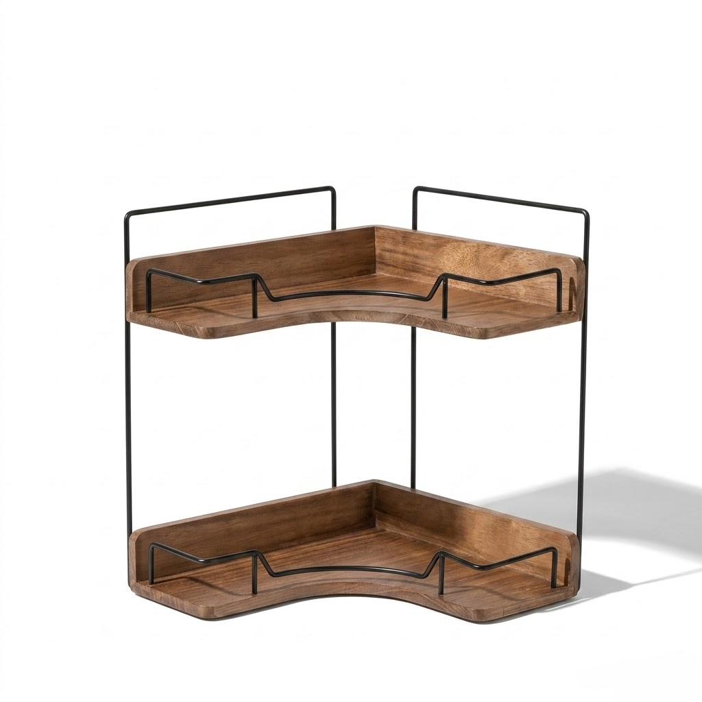 Elegant Wooden 2-Tier Corner Storage Rack