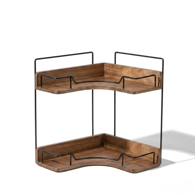 Elegant Wooden 2-Tier Corner Storage Rack