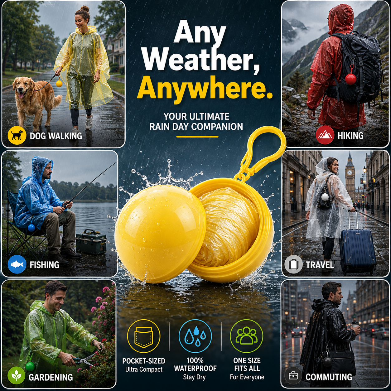 🎁Buy 1, Get 2 FREE – Always-Ready Portable Rain Poncho | Compact, Reusable & Clip-On