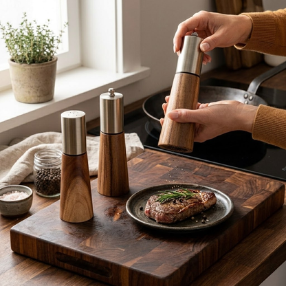 Professional Acacia Wood &amp; Metal Grinder Set AAA