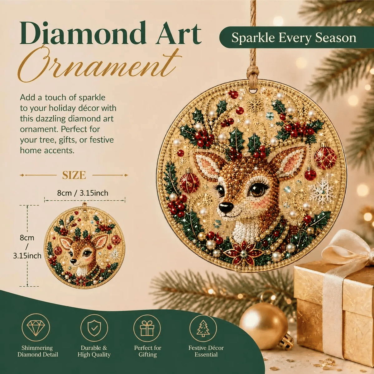 🎄 Christmas DIY Diamond Painting Ornament Kit – 6 Sparkling Ornaments ✨