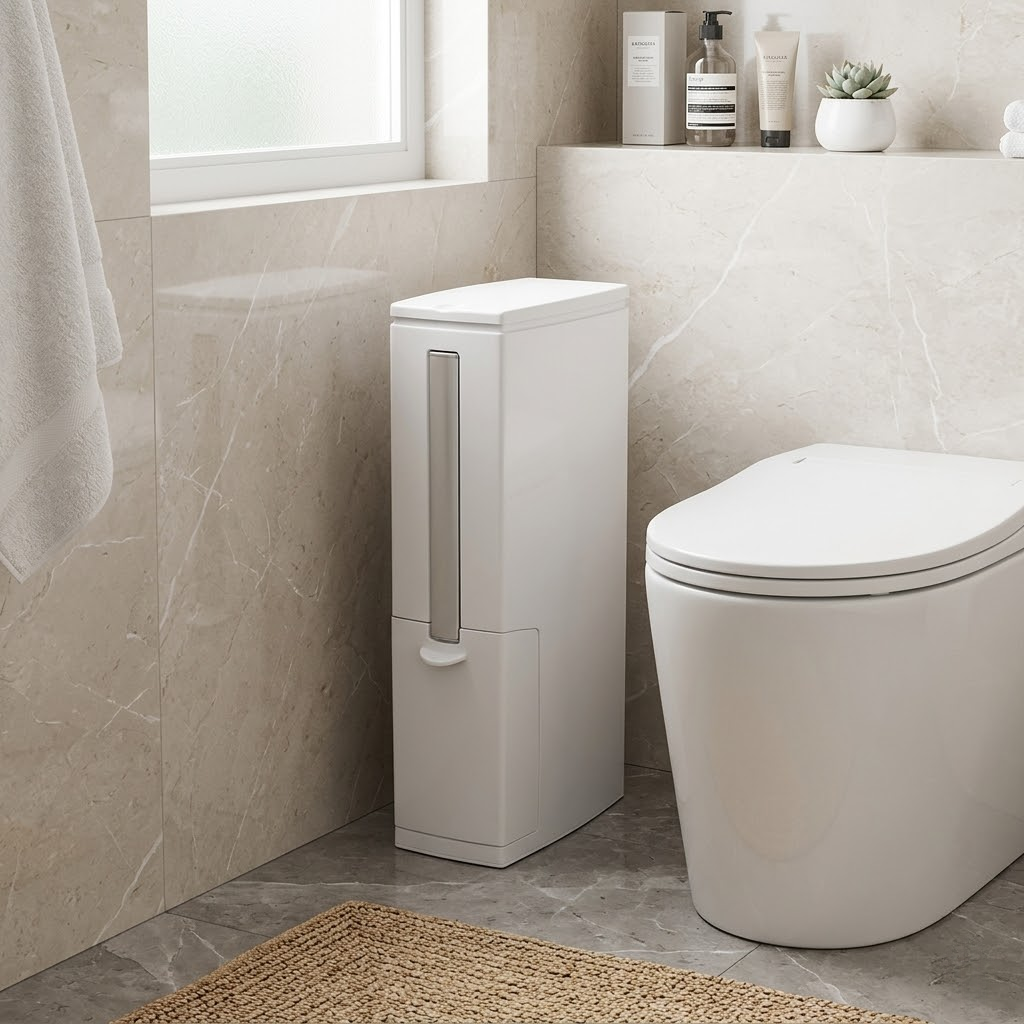 Multi-Functional Narrow Waste Bin and Toilet Brush Set