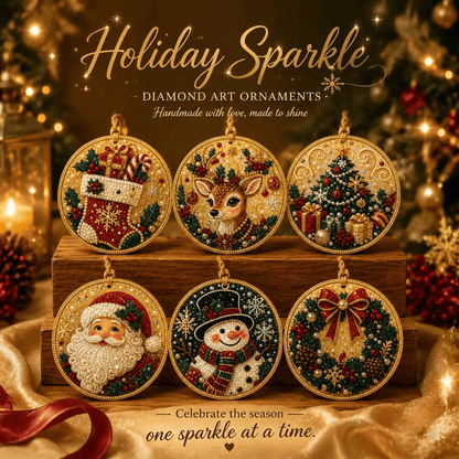 🎄 Christmas DIY Diamond Painting Ornament Kit – 6 Sparkling Ornaments ✨