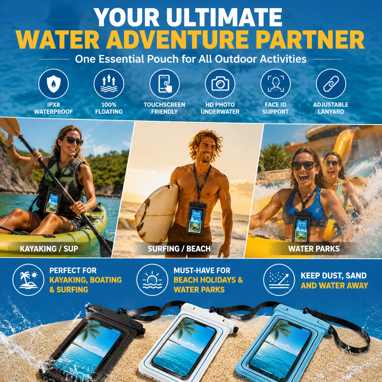 Floating Waterproof Phone Pouch – Touchscreen Dry Case for Beach, Pool & Boat Trips