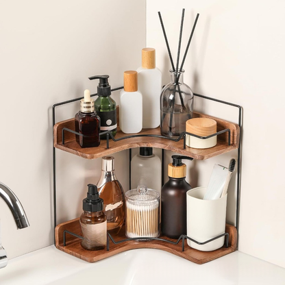 Elegant Wooden 2-Tier Corner Storage Rack