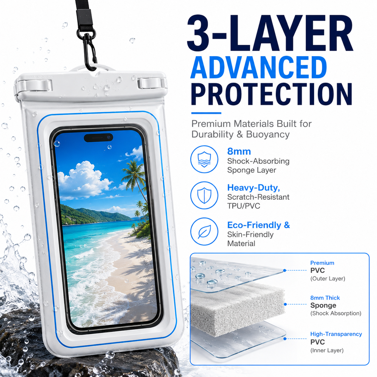 Floating Waterproof Phone Pouch – Touchscreen Dry Case for Beach, Pool & Boat Trips