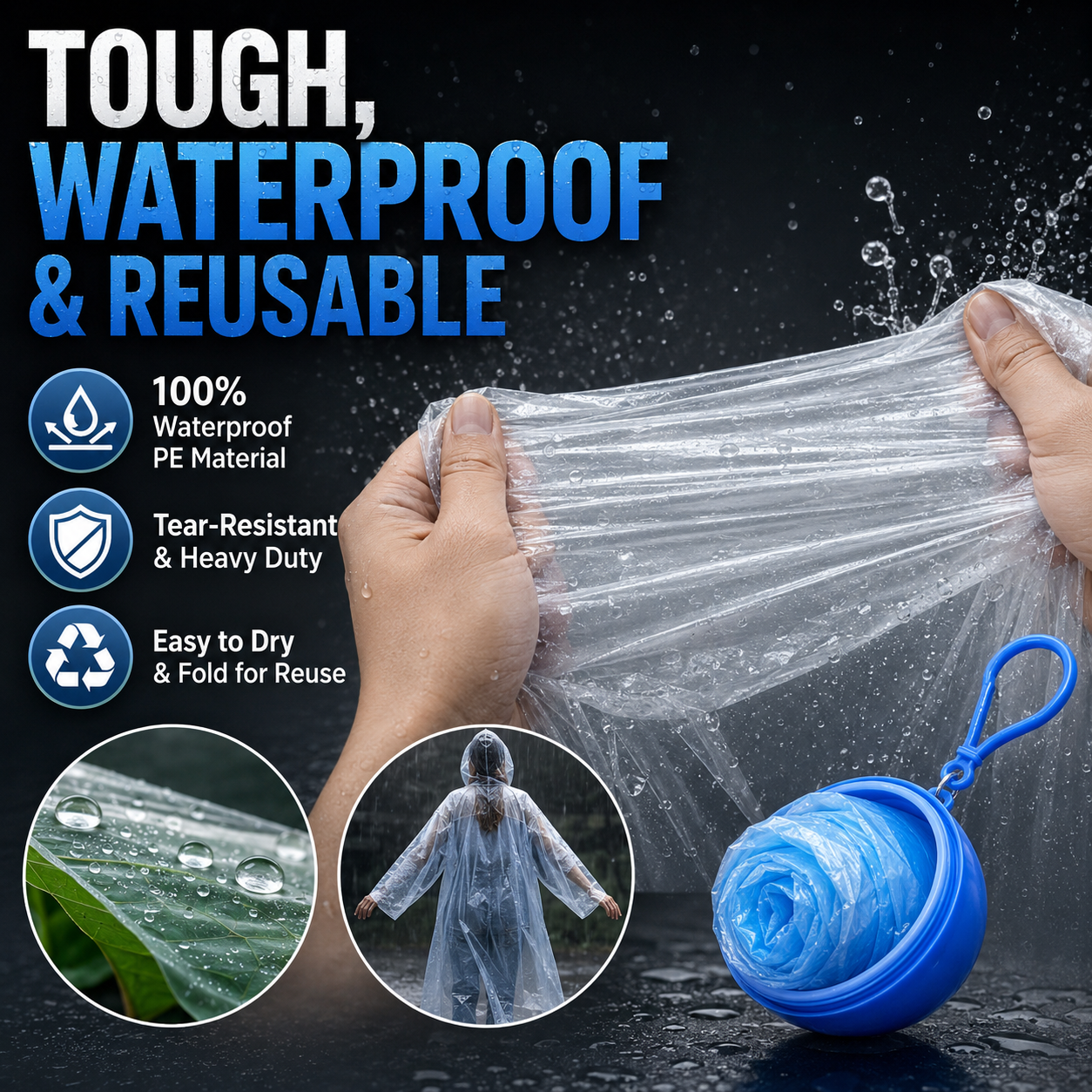 🎁Buy 1, Get 2 FREE – Always-Ready Portable Rain Poncho | Compact, Reusable & Clip-On