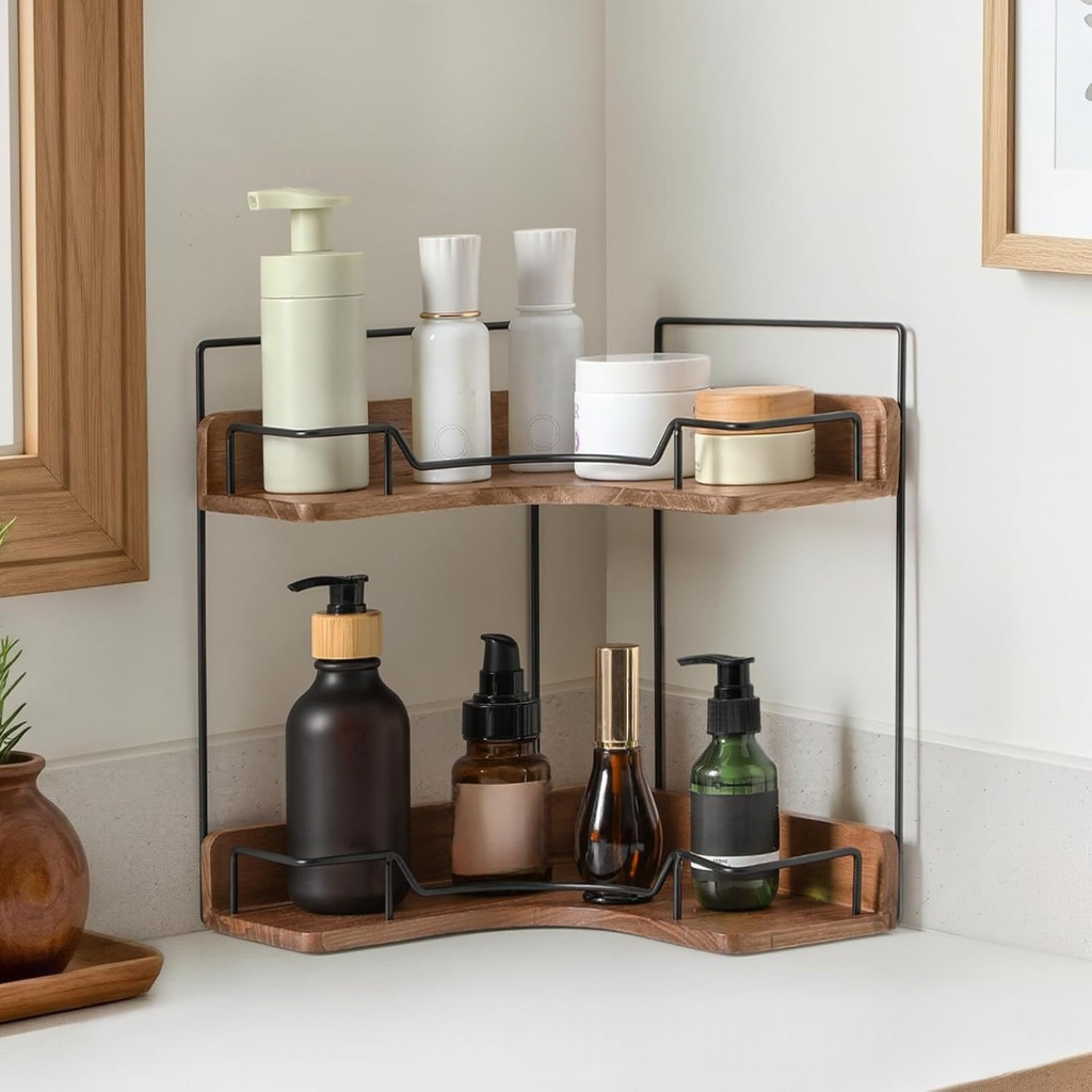 Elegant Wooden 2-Tier Corner Storage Rack
